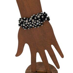 J CREW Onyx Black Metal and Clear Crystal Jumble Jeweled Bracelet